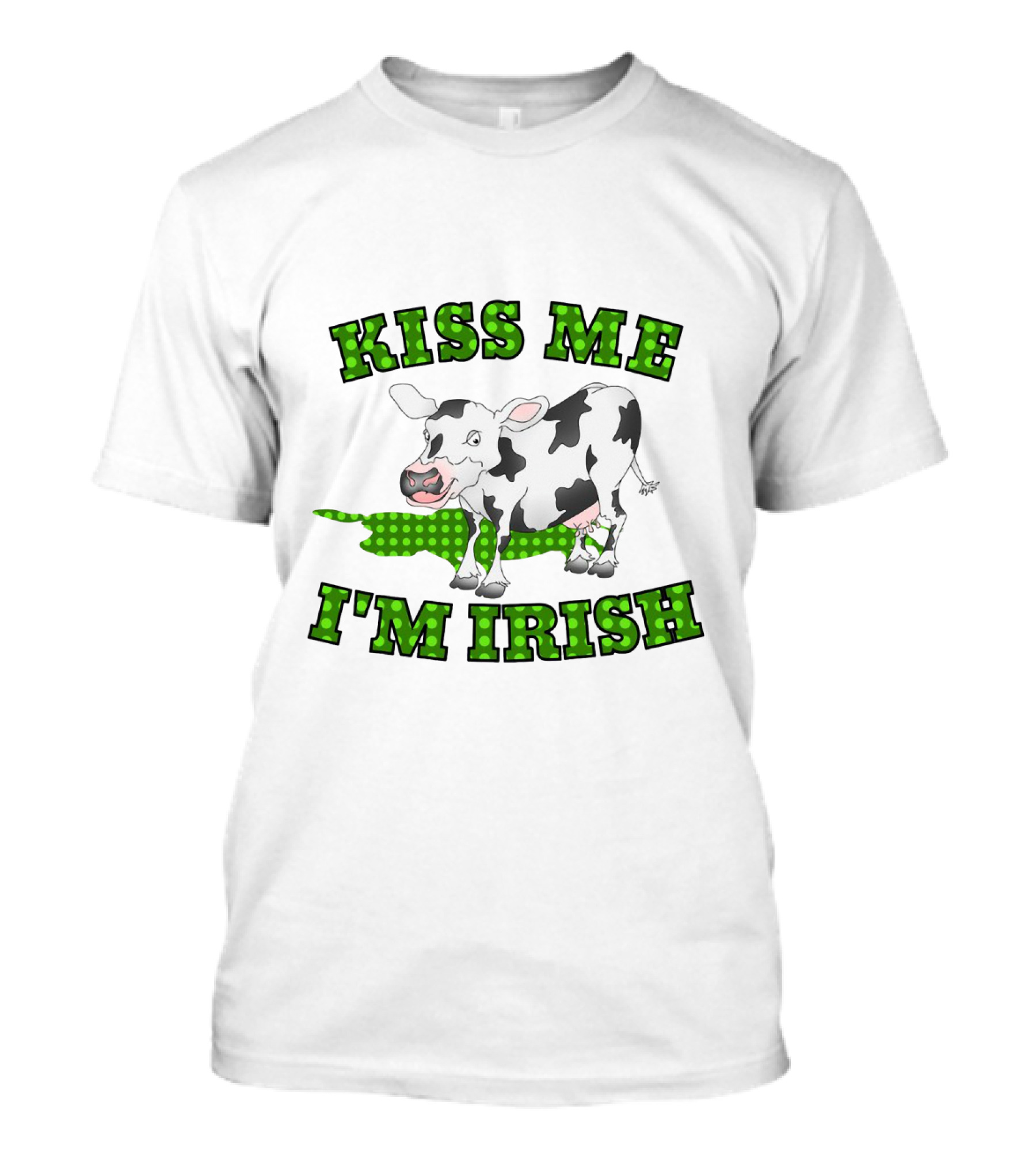Kiss Me I'm Irish Cow With Green Polka Dot Accents T-Shirt