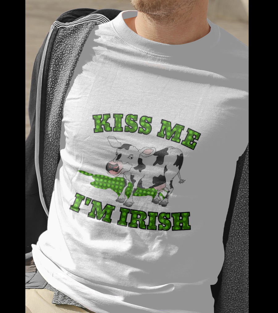 Kiss Me I'm Irish Cow With Green Polka Dot Accents T-Shirt