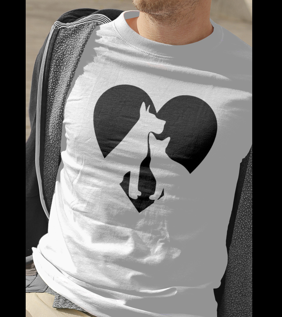 Love Animals Heart Silhouette Featuring Dog And Cat T-Shirt