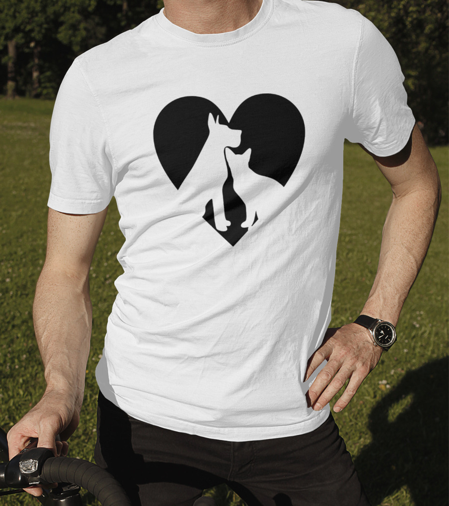 Love Animals Heart Silhouette Featuring Dog And Cat T-Shirt