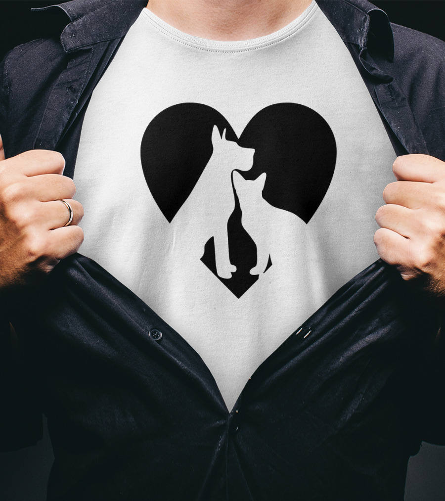 Love Animals Heart Silhouette Featuring Dog And Cat T-Shirt