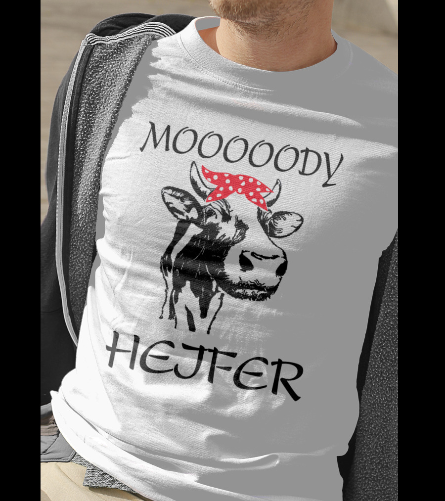 Mooooody Heifer Cow With Red Polka Dot Bandana T-Shirt