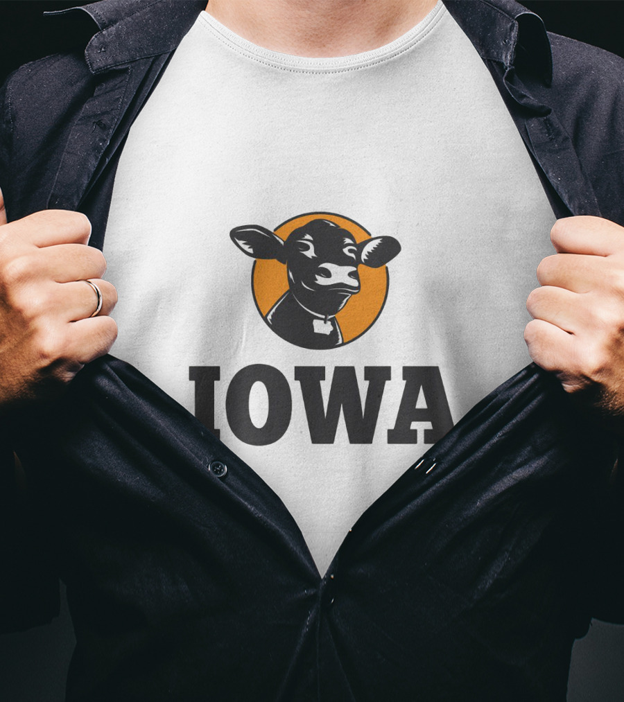 Iowa Love Cow In Black And Orange Circle T-Shirt
