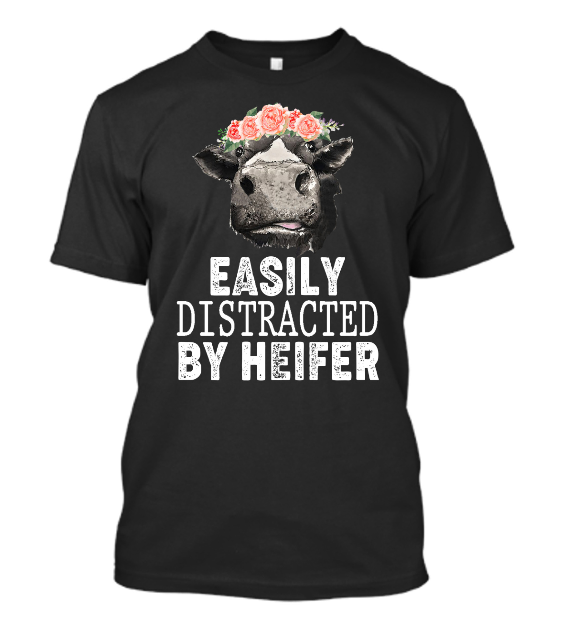 Easily Distracted By Heifer Floral Cow With Flower Crown T-Shirt