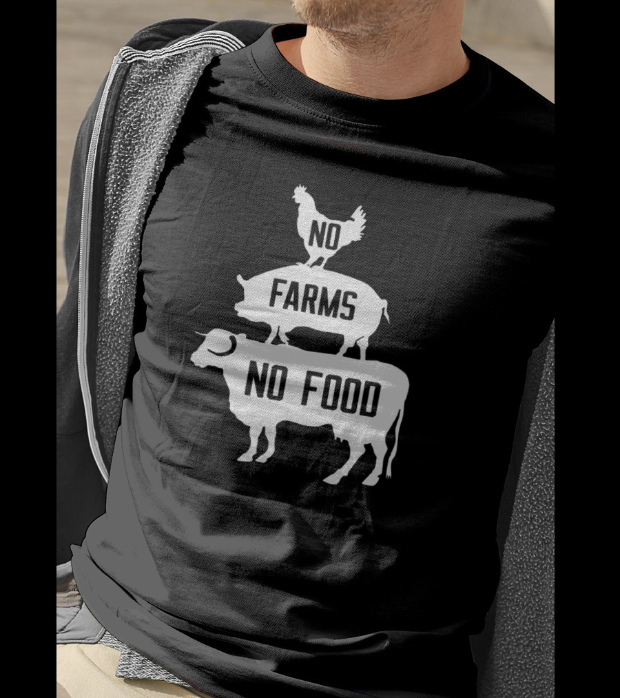 No Farms No Food Stacked Animals Vegan T-Shirt
