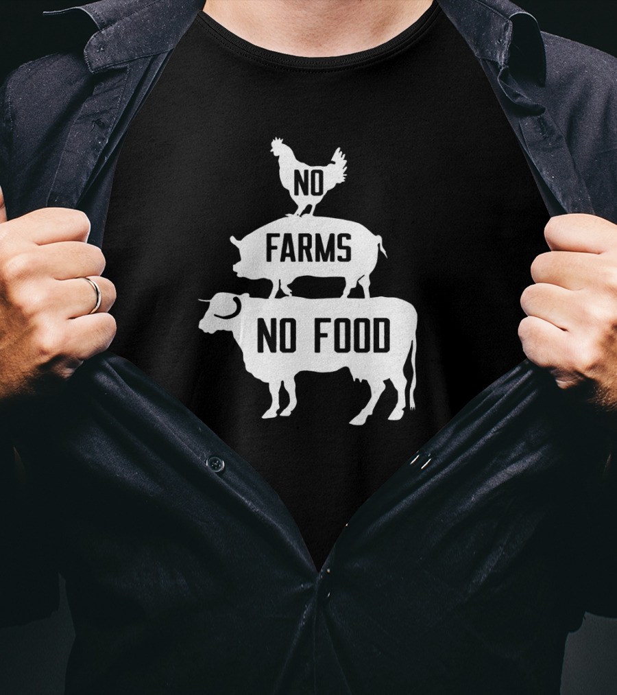 No Farms No Food Stacked Animals Vegan T-Shirt