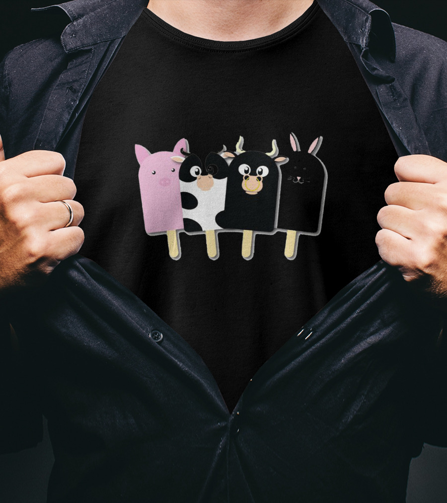 Animal Farm Popsicle Pig Cow Bull Bunny Quartet T-Shirt