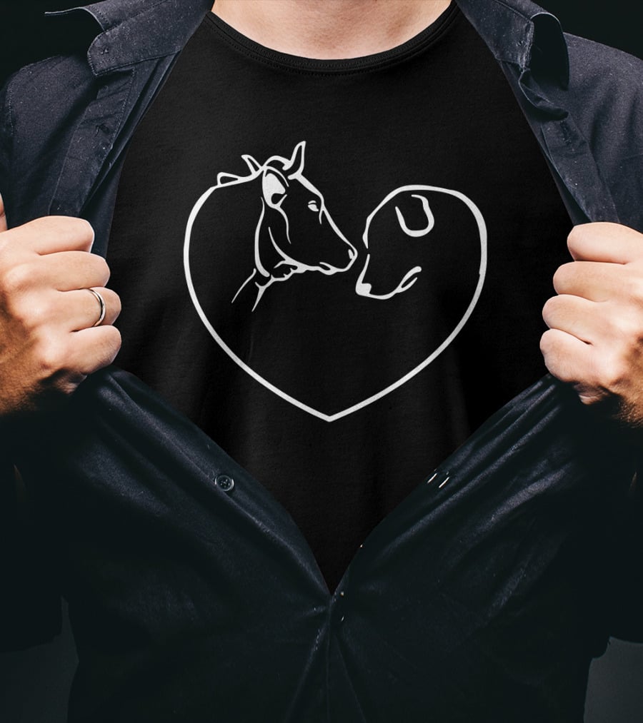 Heart-Shaped Cow And Dog Lovers T-Shirt