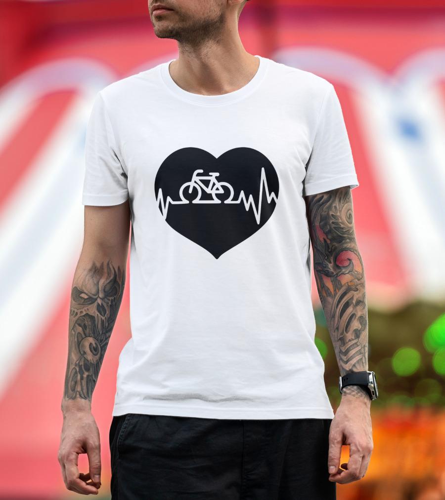 Bicycle Heartbeat Pulse Inside Heart T-Shirt
