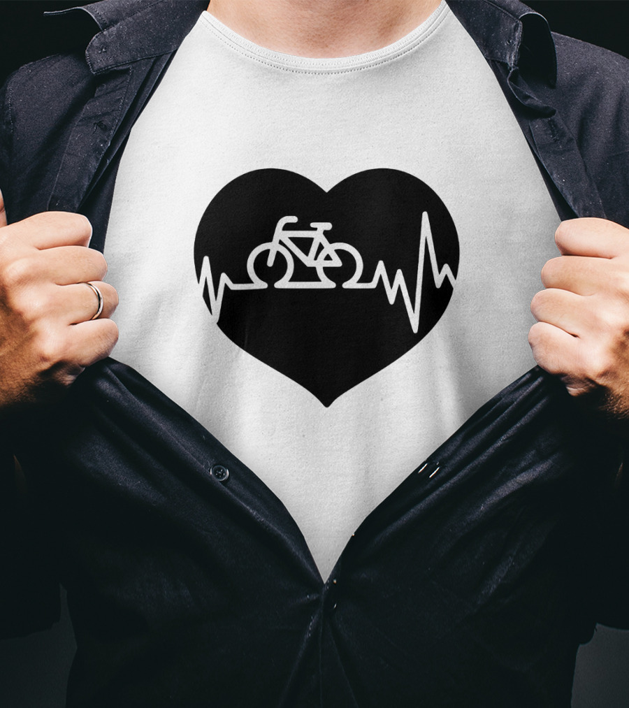 Bicycle Heartbeat Pulse Inside Heart T-Shirt
