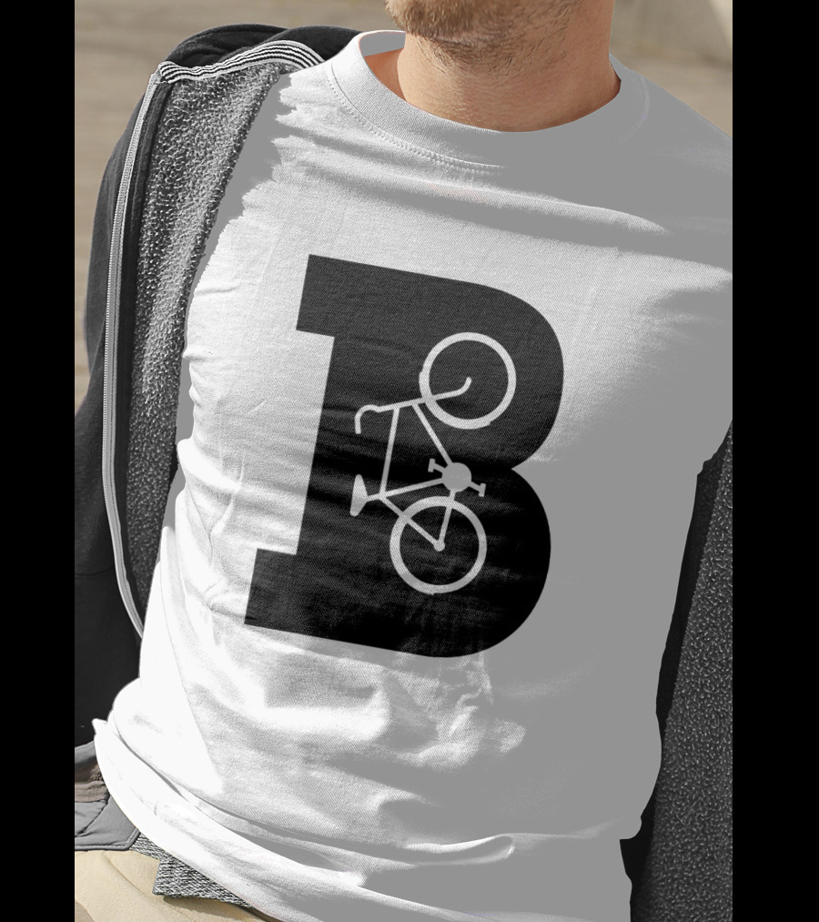 B Letter With Bicycle Motif Design In Bold Black T-Shirt