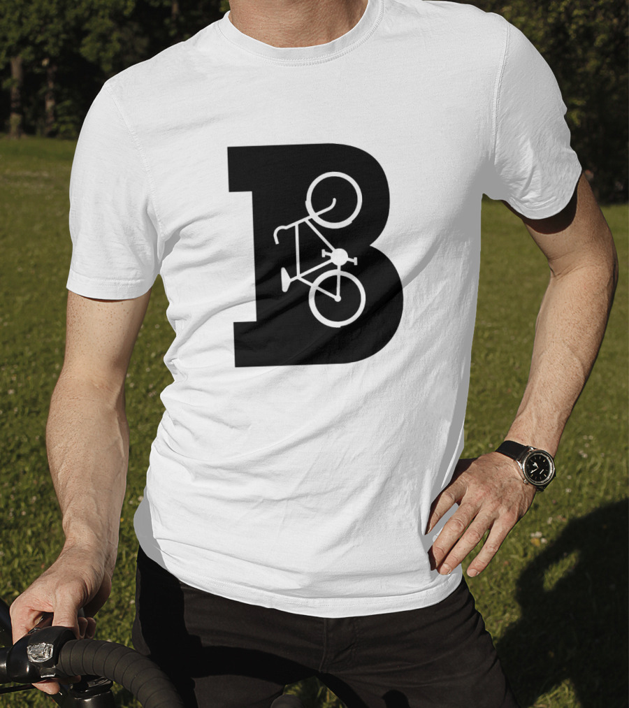 B Letter With Bicycle Motif Design In Bold Black T-Shirt