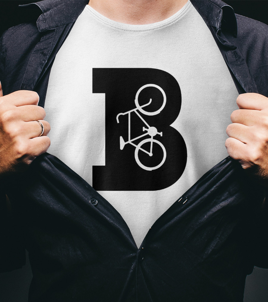 B Letter With Bicycle Motif Design In Bold Black T-Shirt