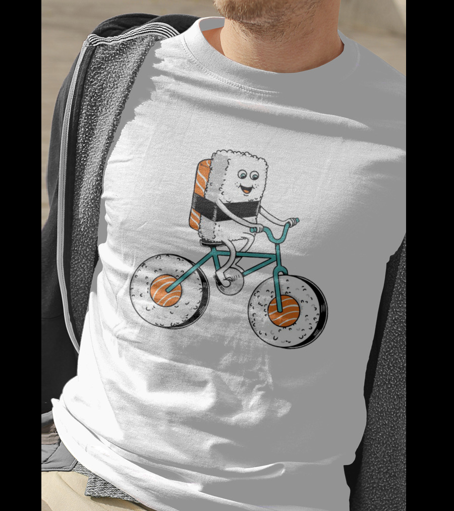 Sushi Roll Bicycle Rider With Salmon Wheel T-Shirt