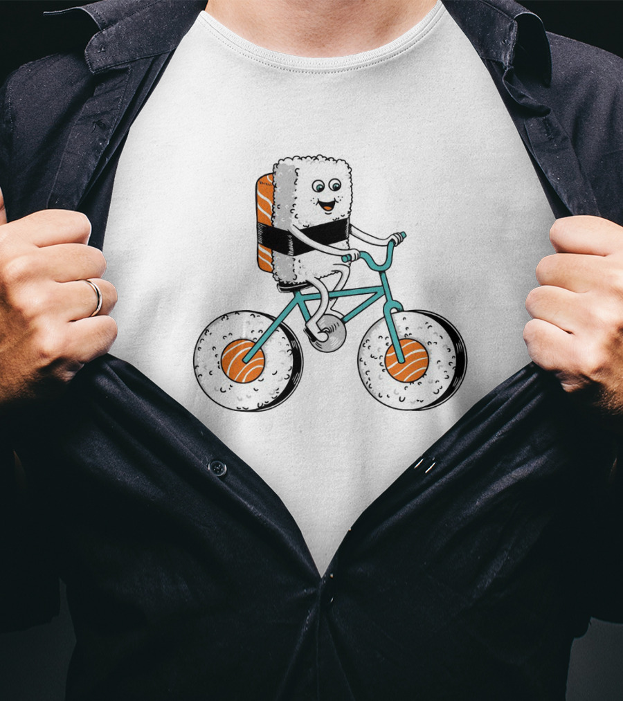 Sushi Roll Bicycle Rider With Salmon Wheel T-Shirt