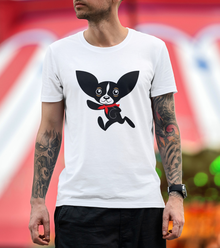 Chihuahua Hola Rico Black and White with Red Bandana Smooth Hair T-Shirt