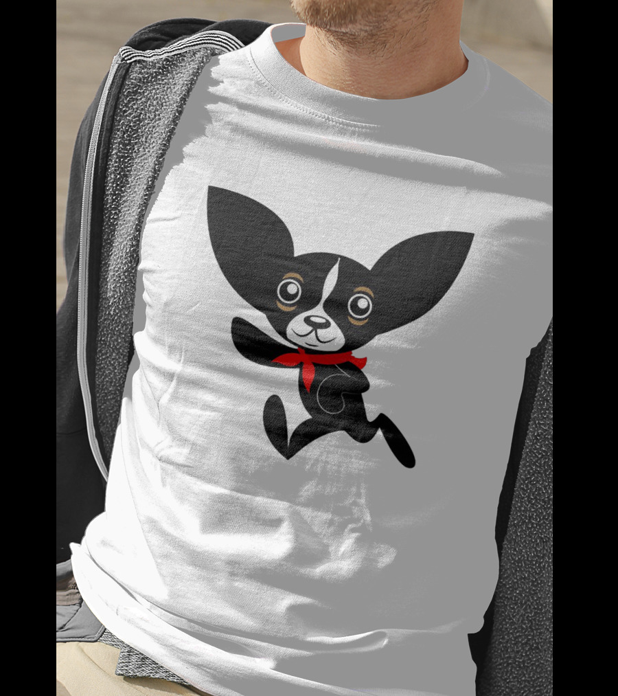Chihuahua Hola Rico Black And White With Red Bandana Smooth Hair T-Shirt
