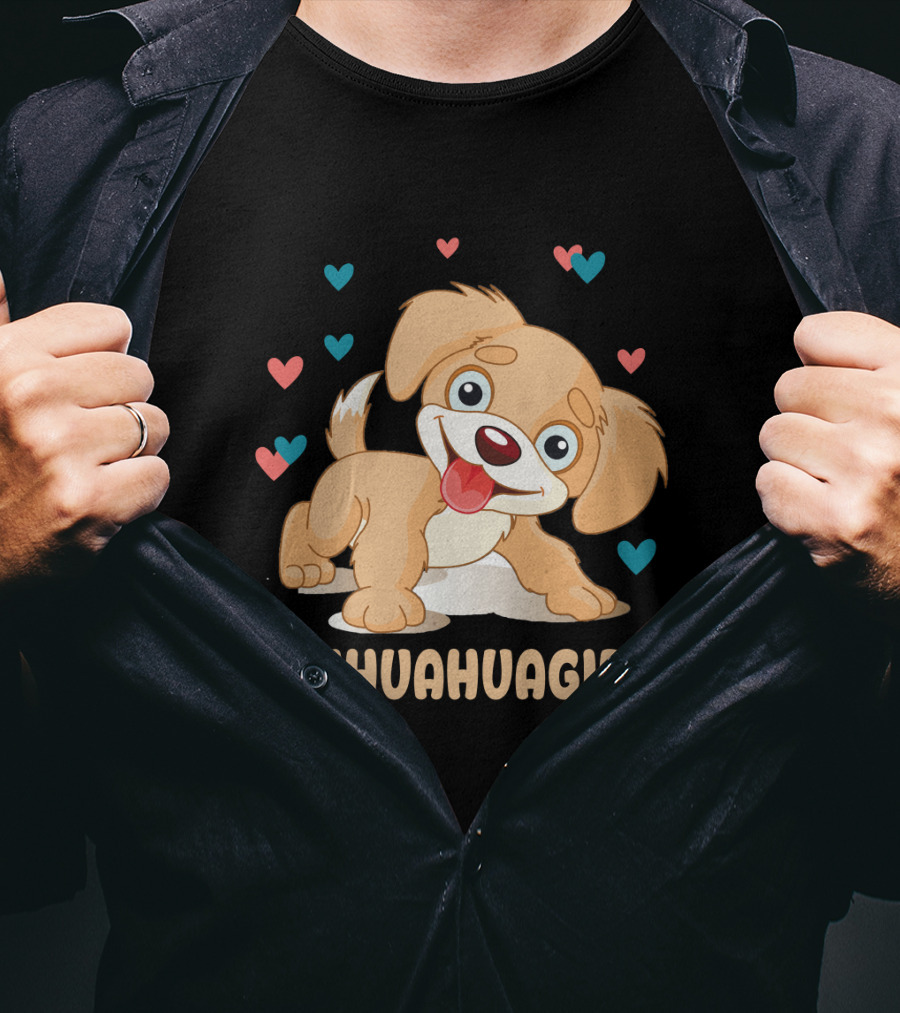 Chihuahuagirl Cute Cartoon Puppy Surrounded By Colorful Hearts T-Shirt
