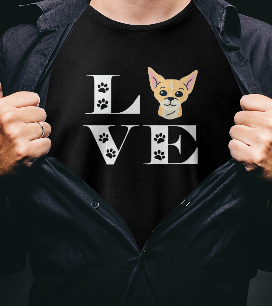 LOVE Chihuahua Dog And Paw Prints T-Shirt