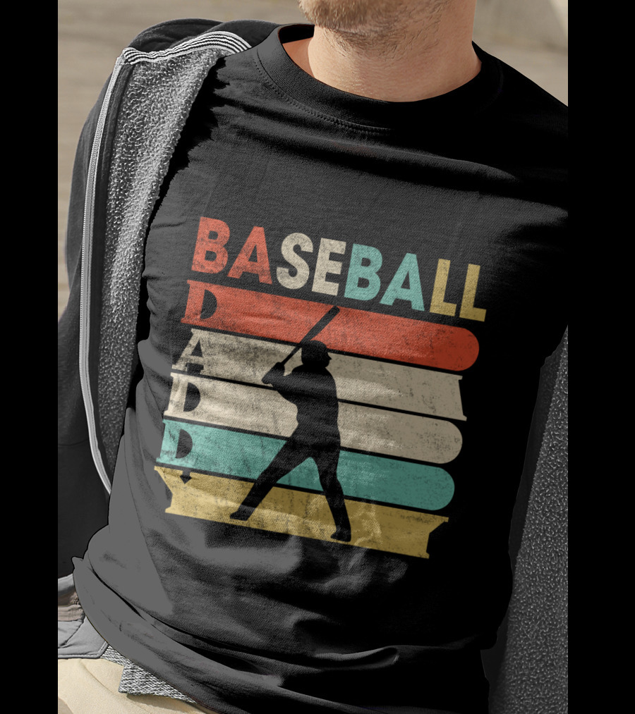 Retro Baseball Daddy Vintage Stripes Silhouette Batter T-Shirt