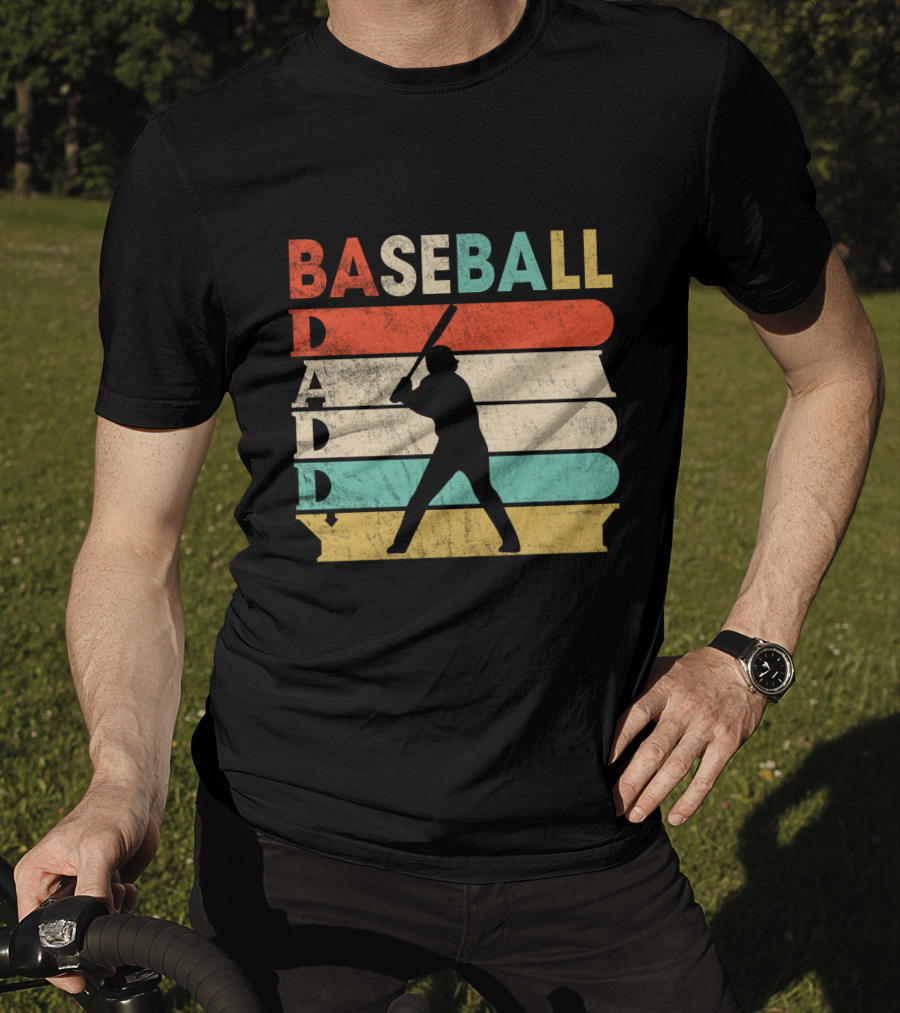 Retro Baseball Daddy Vintage Stripes Silhouette Batter T-Shirt