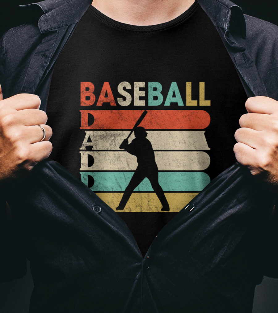 Retro Baseball Daddy Vintage Stripes Silhouette Batter T-Shirt