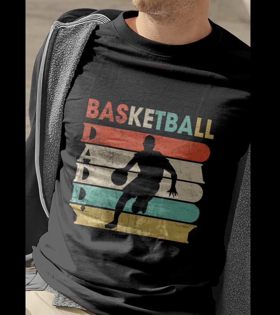 Basketball Daddy Retro Silhouette Player Vintage Stripes T-Shirt
