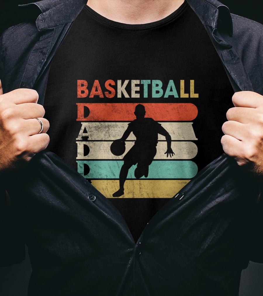 Basketball Daddy Retro Silhouette Player Vintage Stripes T-Shirt