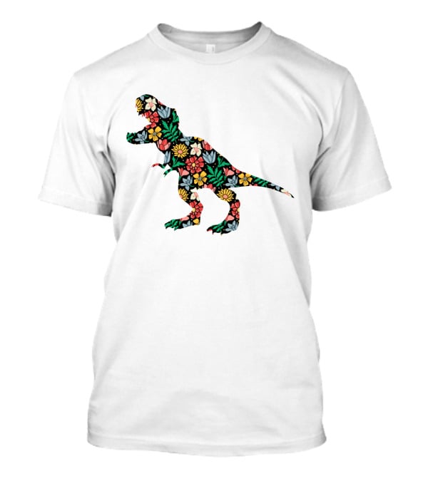 Floral Dinosaur Silhouette With Colorful Flowers T-Shirt