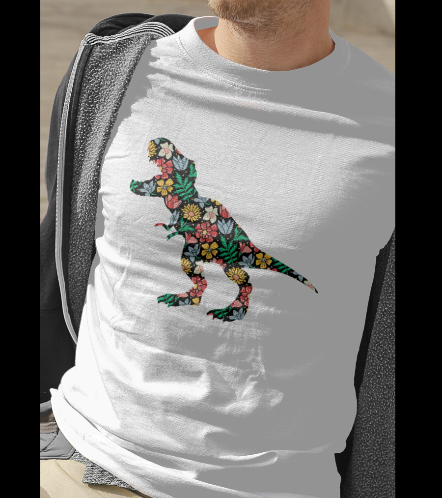 Floral Dinosaur Silhouette With Colorful Flowers T-Shirt