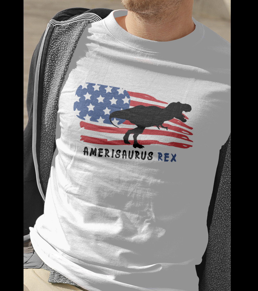 Amerisaurus Rex Dinosaur Silhouette With American Flag T-Shirt
