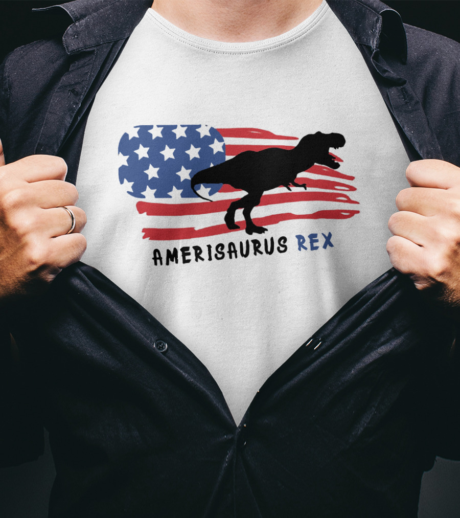 Amerisaurus Rex Dinosaur Silhouette With American Flag T-Shirt