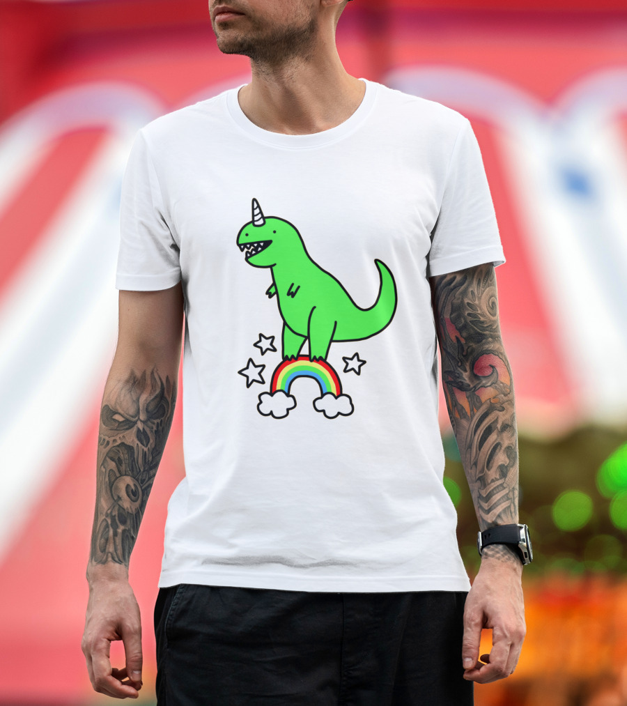 Unicorn Dinosaur with Stars and Rainbow T-Shirt