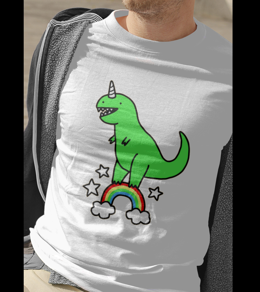 Unicorn Dinosaur With Stars And Rainbow T-Shirt