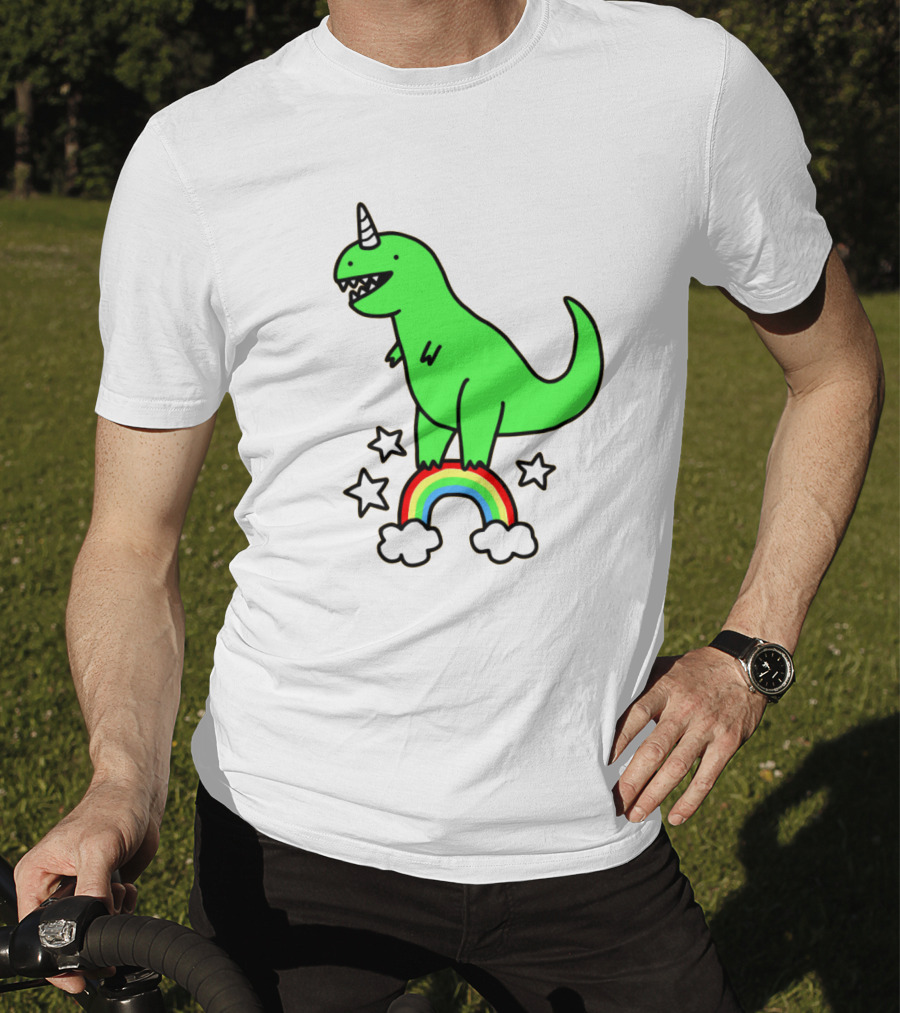 Unicorn Dinosaur With Stars And Rainbow T-Shirt