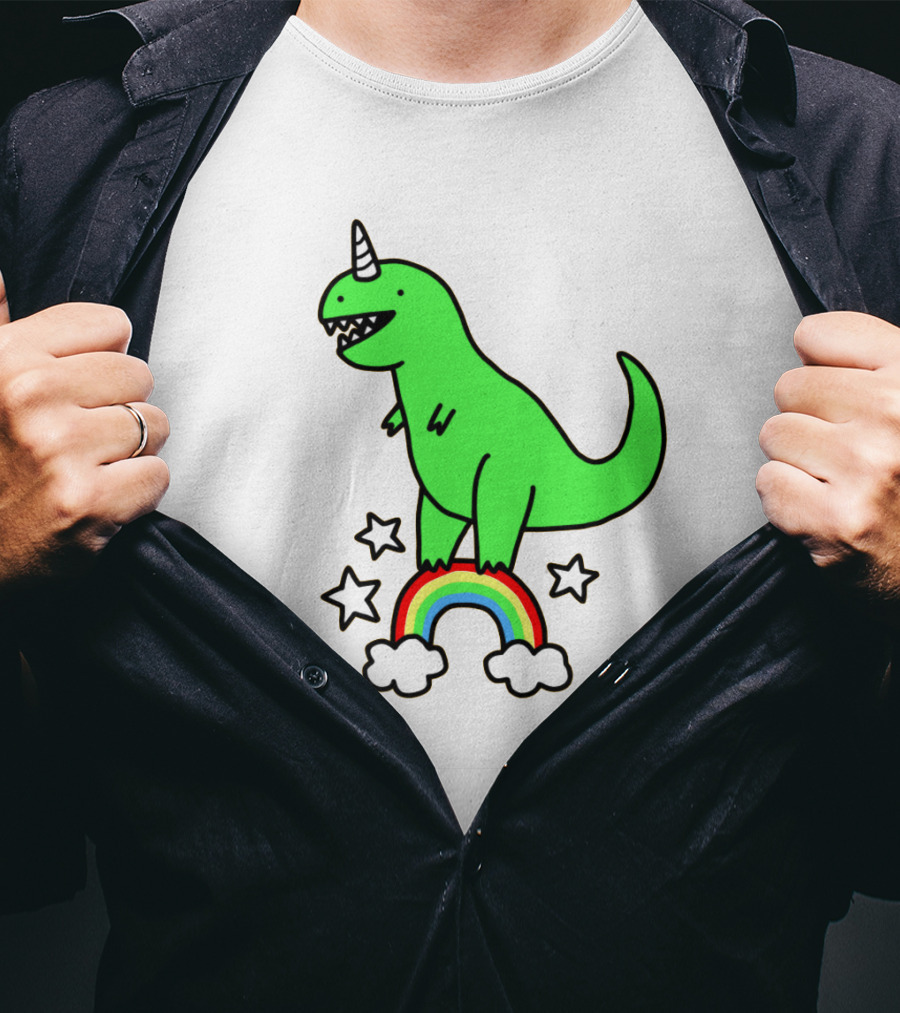 Unicorn Dinosaur With Stars And Rainbow T-Shirt
