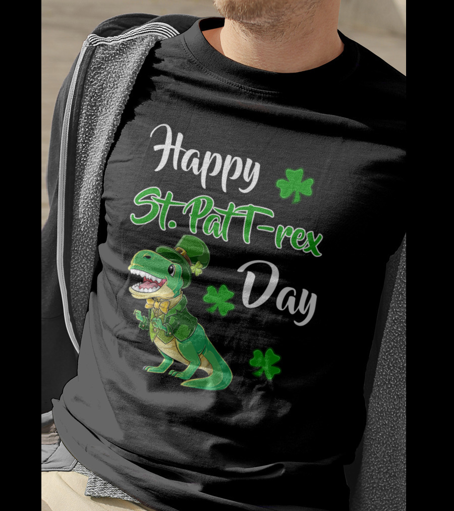 Happy St. Patrick's Day T-Rex Dinosaur With Shamrocks T-Shirt