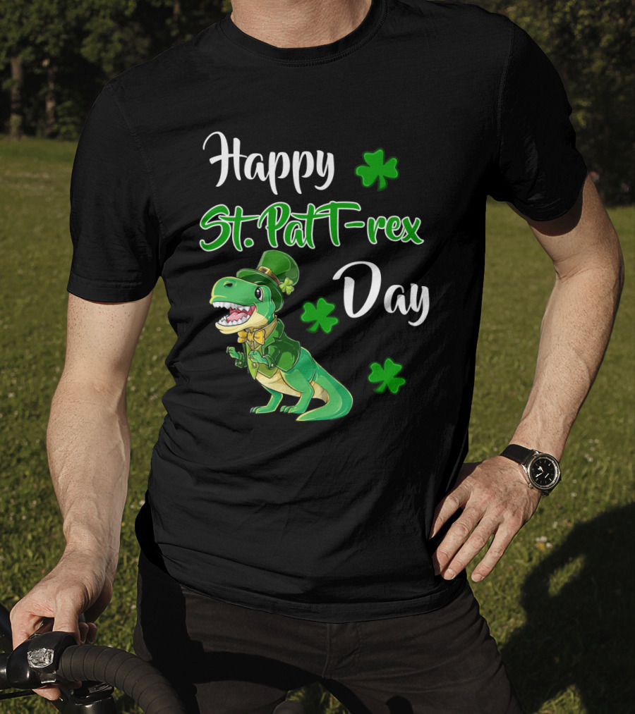 Happy St. Patrick's Day T-Rex Dinosaur With Shamrocks T-Shirt