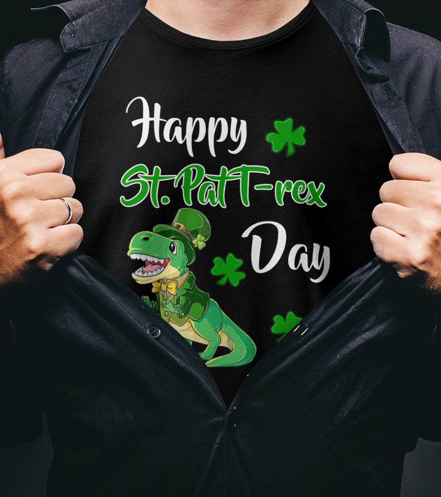 Happy St. Patrick's Day T-Rex Dinosaur With Shamrocks T-Shirt