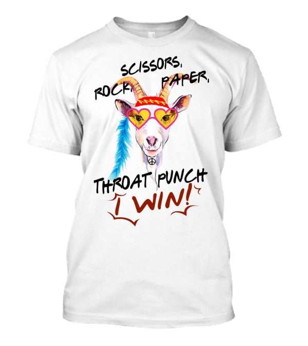 Scissors Rock Paper Goat Throat Punch I Win Peace Sign Heart Glasses T-Shirt