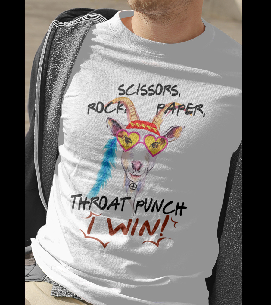 Scissors Rock Paper Goat Throat Punch I Win Peace Sign Heart Glasses T-Shirt