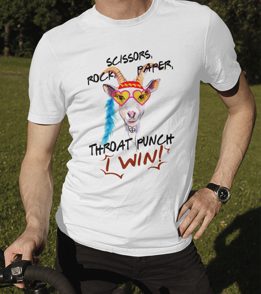 Scissors Rock Paper Goat Throat Punch I Win Peace Sign Heart Glasses T-Shirt
