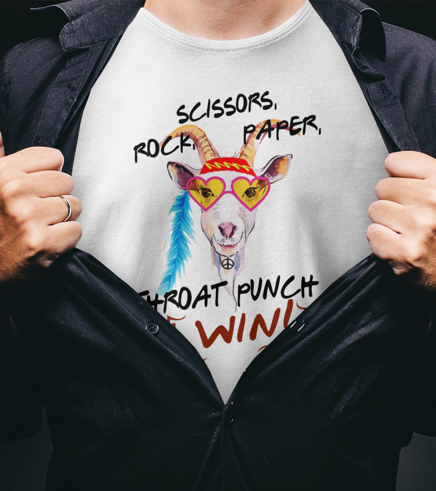 Scissors Rock Paper Goat Throat Punch I Win Peace Sign Heart Glasses T-Shirt