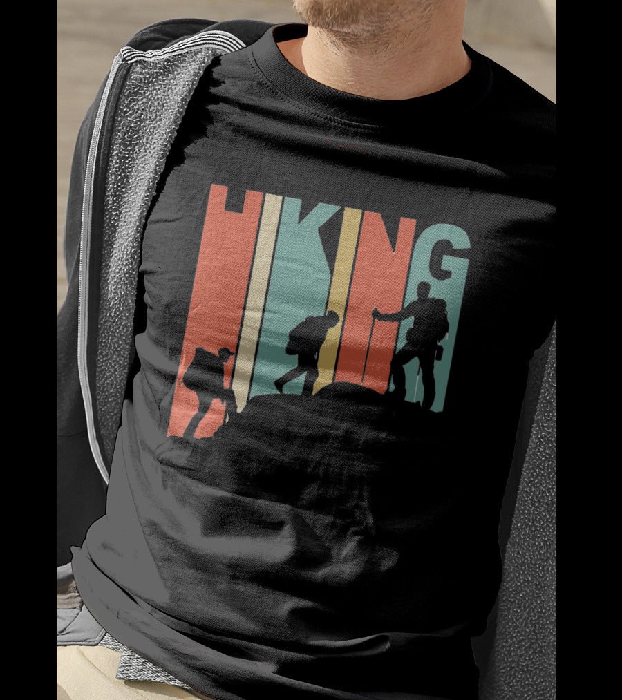 Retro Gradient Hiking Silhouette Adventure T-Shirt