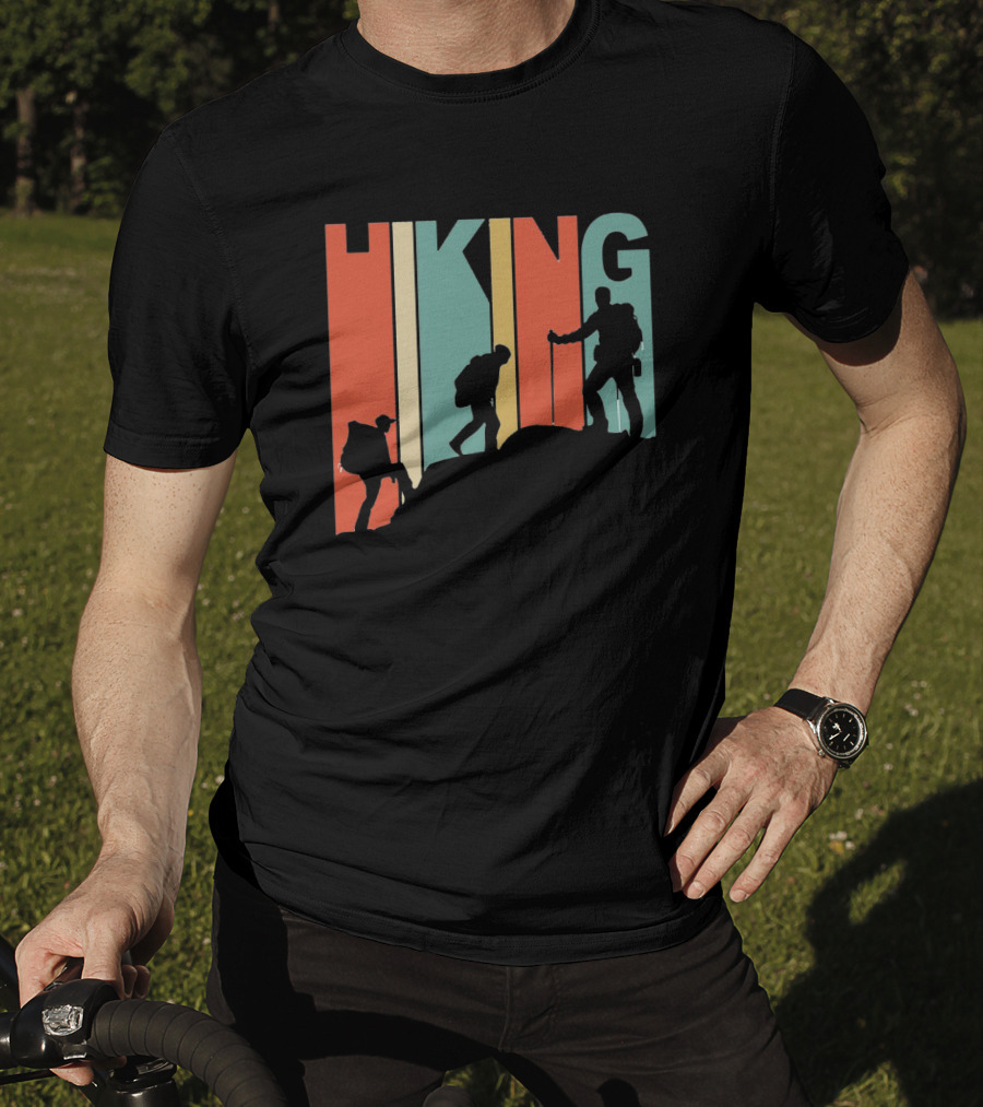 Retro Gradient Hiking Silhouette Adventure T-Shirt