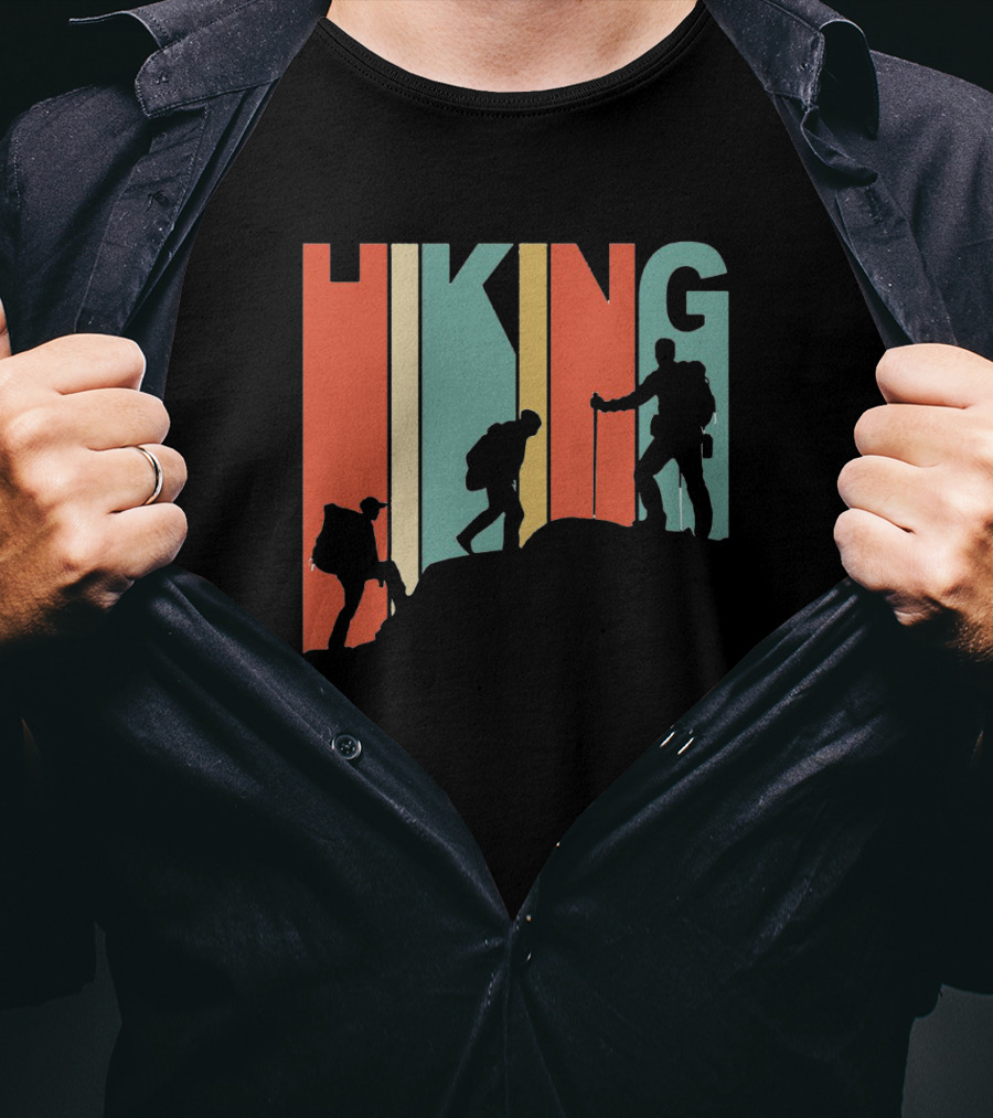 Retro Gradient Hiking Silhouette Adventure T-Shirt