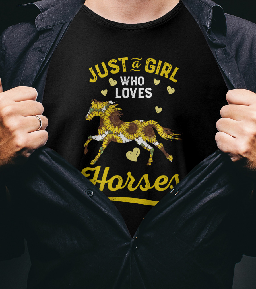 Just A Girl Who Loves Horses Sunflower Heart Pattern Horse T-Shirt