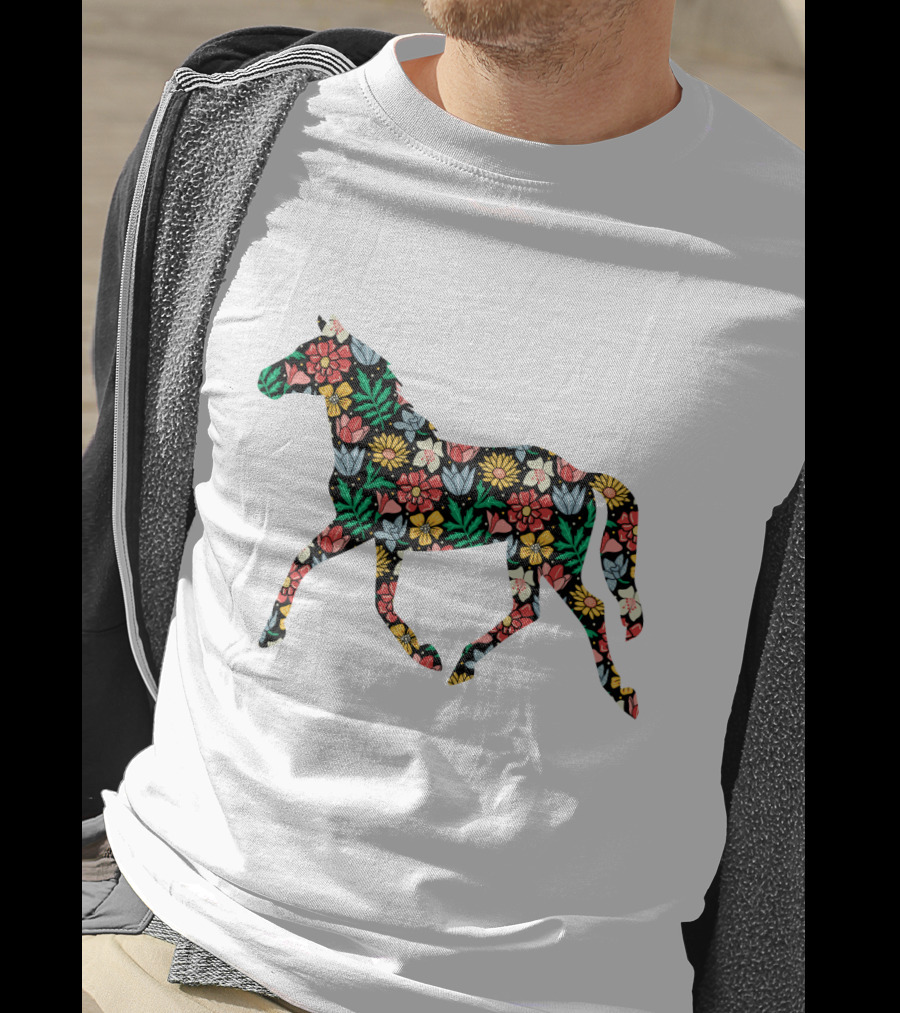 Floral Horse Pattern Vibrant Flower T-Shirt