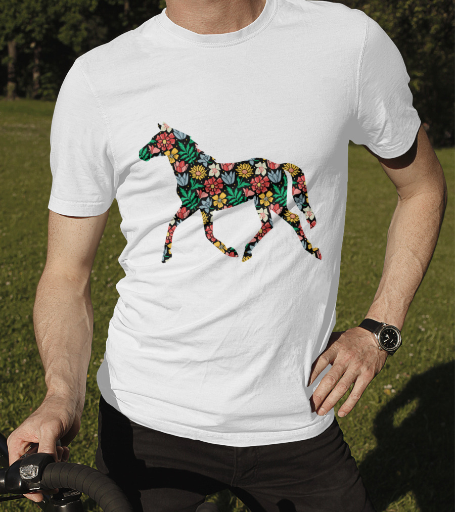 Floral Horse Pattern Vibrant Flower T-Shirt