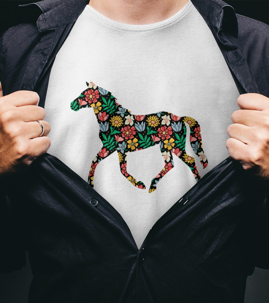 Floral Horse Pattern Vibrant Flower T-Shirt